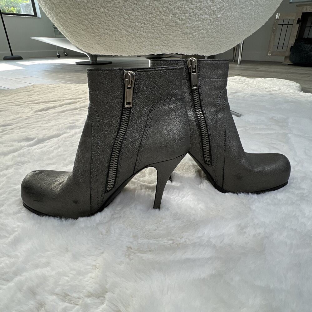 RICK OWENS-Leather Metallic Bootie/Heel’s-Size 37-Made In Italy - Picture 3 of 12